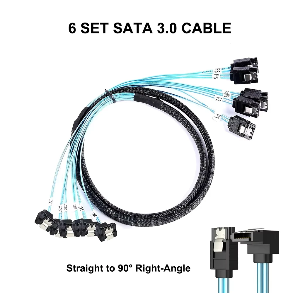 Cable SATA 3,0 de 0,5 m y 1m Cable de datos SATA de ángulo recto de 90 grados Cable SAS/SATA-12Gbps para servidor Nas-Raid SDD HDD CD DV: Azul / 1 metro