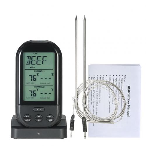 Wireless Remote Meat Thermometer Dual Probe Digital Backlight Cooking Oven BBQ Kitchen Food Thermometer Grilling Barbecue: Black