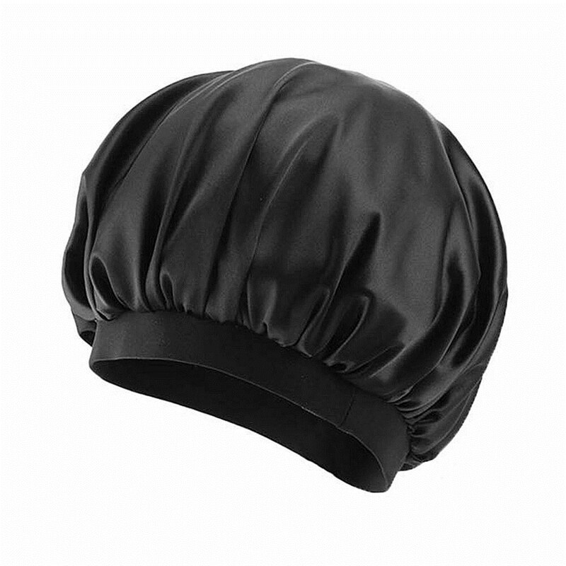 1Pcs Hair Bonnet Satin Cheveux Nuit Gorro Sleeping Hair Cap Shower Head Wrap Styling Bonnets for Women Czepek: black