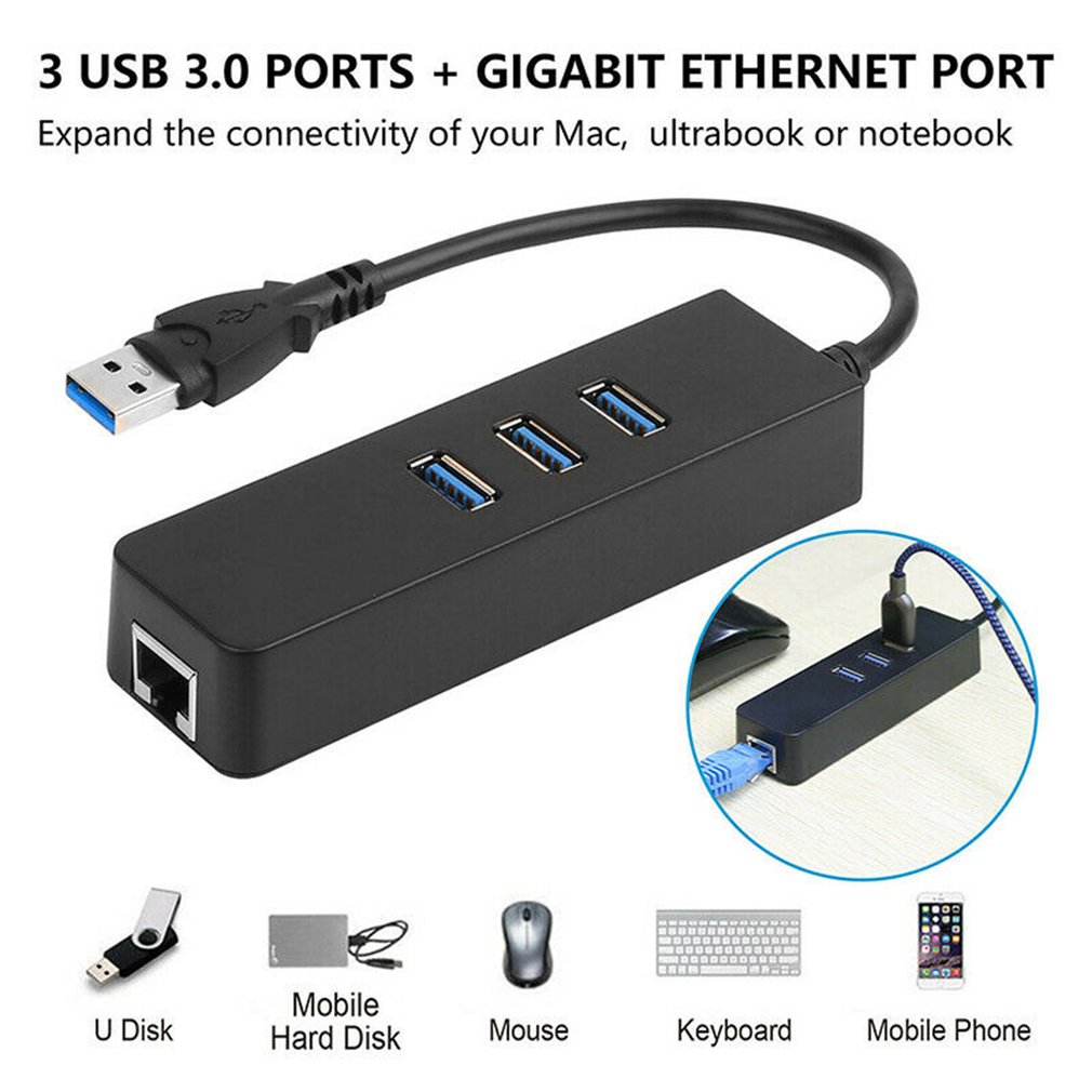 3 poorten Usb 3.0 Gigabit Ethernet Lan Rj45 Netwerk Adapter Hub 1000Mbps Pl Rj45 Netwerk Adapter Hub