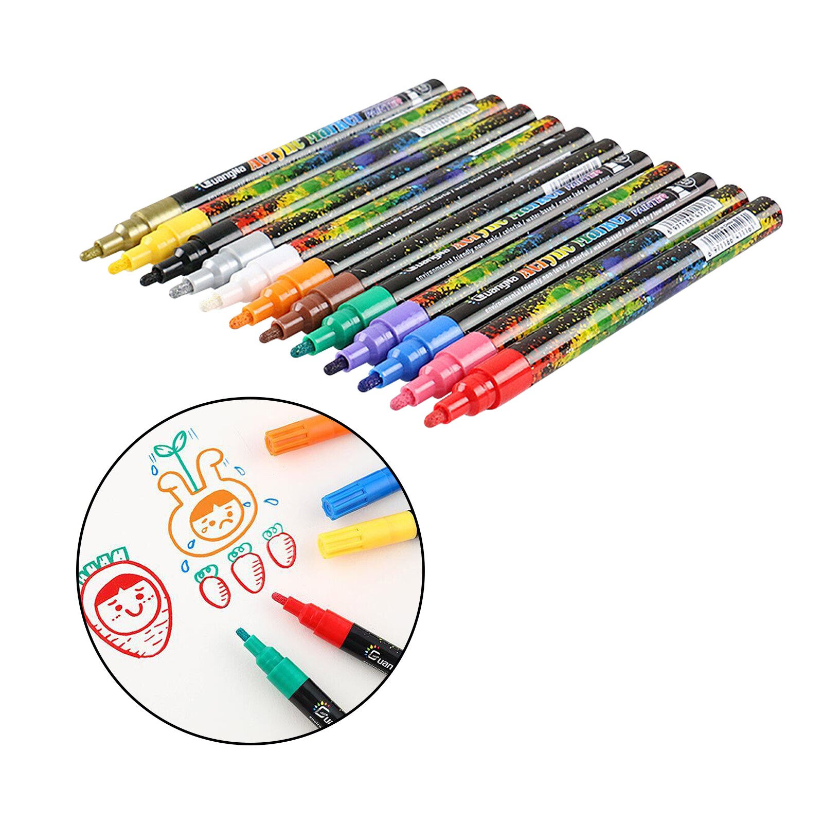 12-Kleur Schilderen Pen Waterbasis Fijne Tip Art Marker Voor Diy 'S