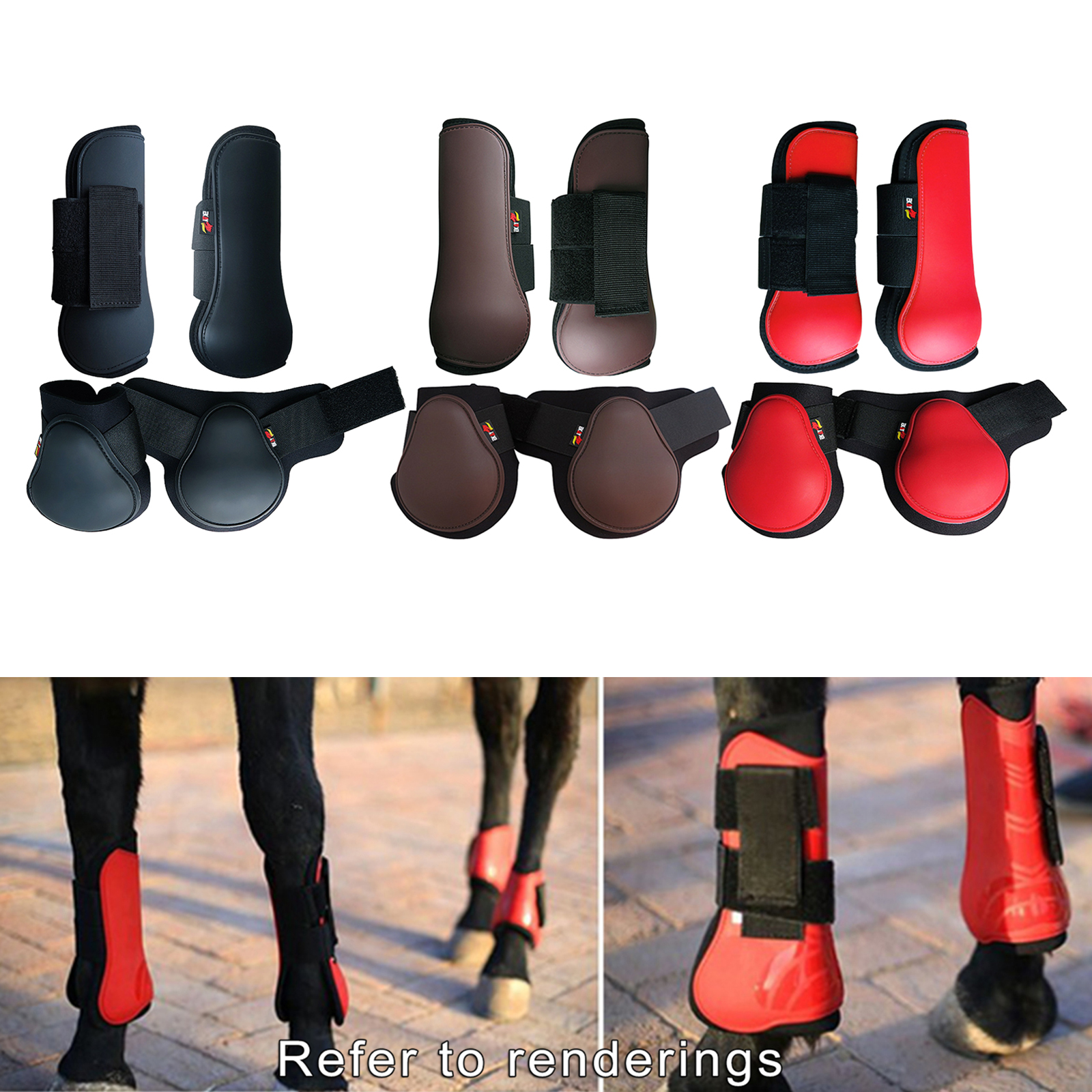 Set of 4 Adjustable Horse Leg Boots Set Equine Front Leg Guard Hind Boots Neoprene Horse Hock Protectors