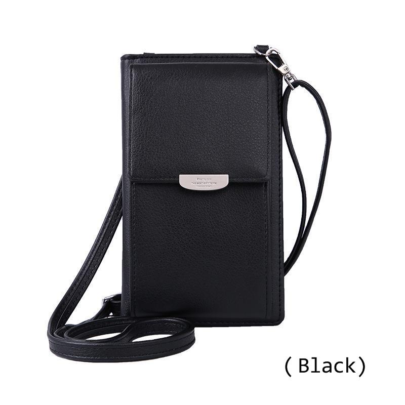 Messenger Vrouwen Portemonnee Telefoon Portefeuilles Dames Multi-Card Schouderriem Mode Lange Mobiele Credit Bag Bankbiljet Kaart houder: Black