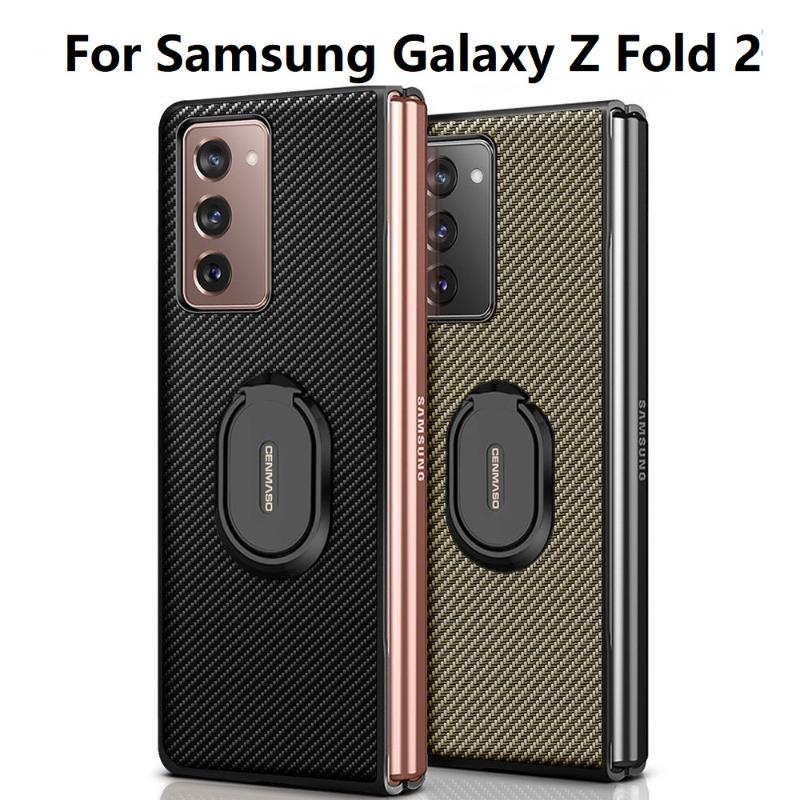 Luxuriöse kohlefaser-hülle für samsung Galaxis z falten 2, lederständer, stoßfeste rückseite für samsung falten 2, 5g handyhüllen