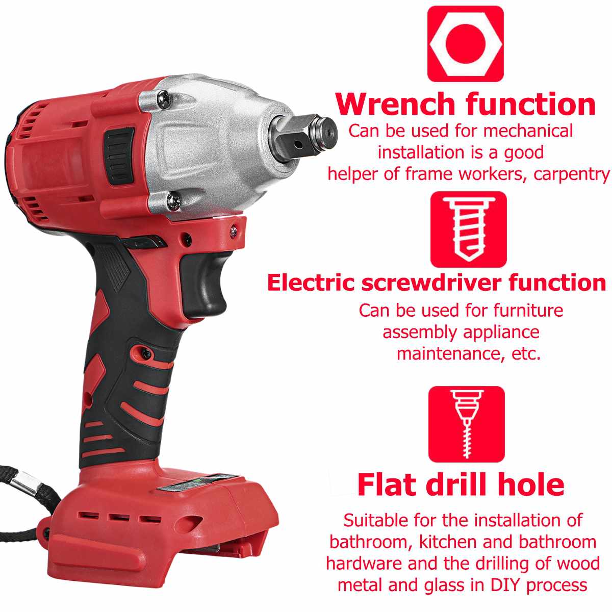 18V Electric Brushless Impact Wrench Rechargeable 1/2 Socket Wrench Power Tool Cordless (Without Battery)