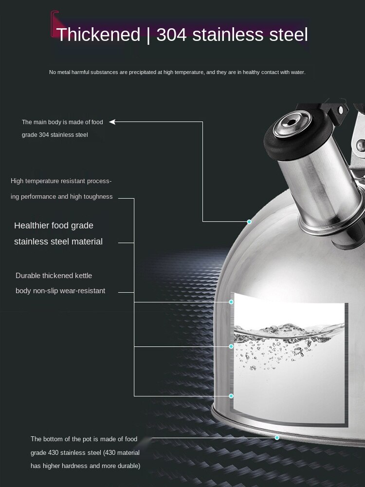 Large Capacity Kettle 304 Stainless Steel Whistle Kettle Household Induction Cooker Gas Stove Universal