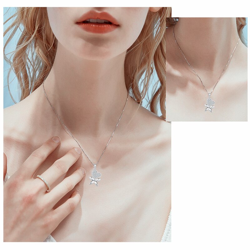 BLACK AWN 925 Sterling Silver Jewelry Heart Necklaces Pendants Female Bijoux Lover's K043