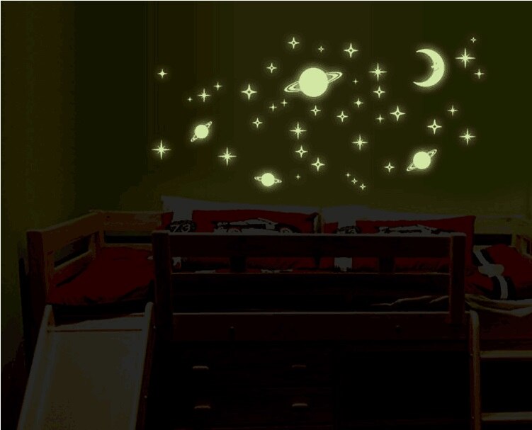 Universo cielo estrellado estrella del mundo Luna luminosa fluorescente PVC pegatinas de pared decoración del hogar Mural calcomanía