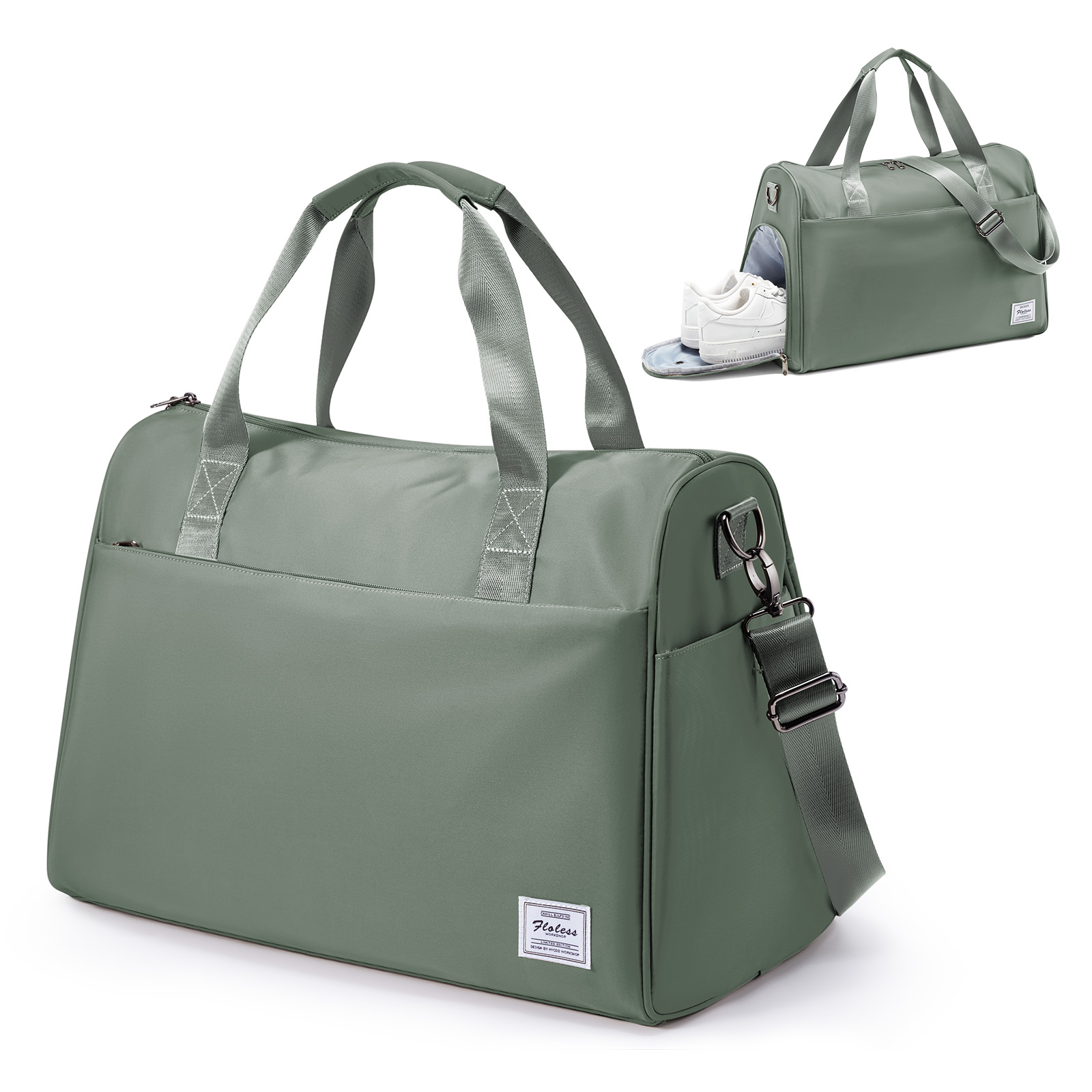 Bolsa de viaje para hombre, bolsa de equipaje con compartimento para zapatos, impermeable, para gimnasio, de noche, para avión: Verde militar