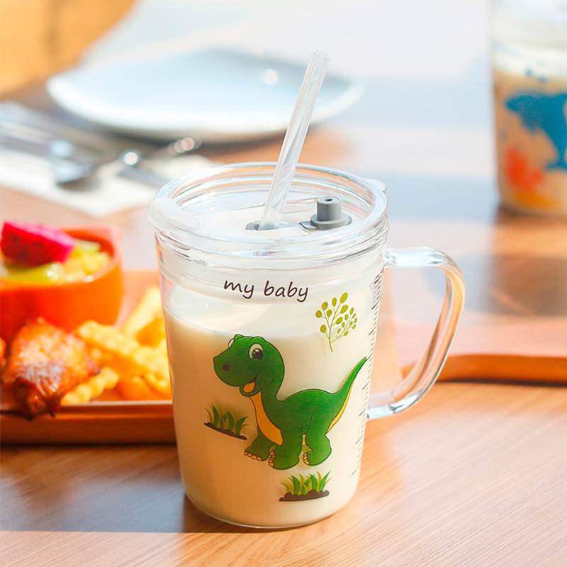 Taza de leche para niños, taza de cristal para el hogar, taza para el desayuno, copa de paja de 450ml