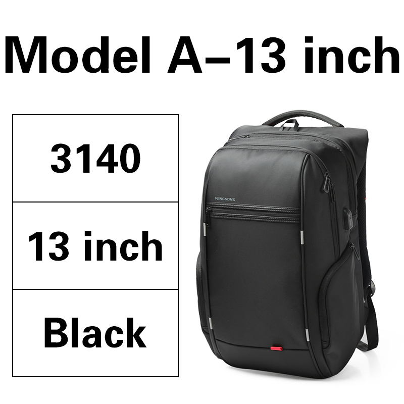 Kingsons Functionele Rugzak Mannen Laptop 13.3 15.6 17.3 Inch Anti-Diefstal Reizen Rugzakken Waterdichte Schooltassen Casual Daypacks: Model-A-13inch black