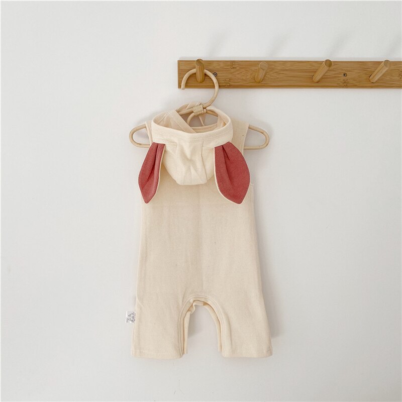 EnkeliBB Korean Baby Boys Spring Summer Romper With Hat Lovely Cotton Infant Boys Sleeveless Onesie With Pocket