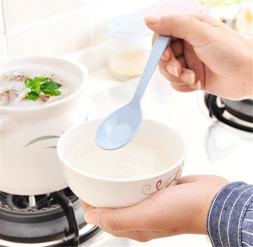 1PCS Tableware Spoon Restaurant Home Supplies Eco-Friendly Wheat Straw Spoons Kitchen Accessories Long Handle Soup Spoon