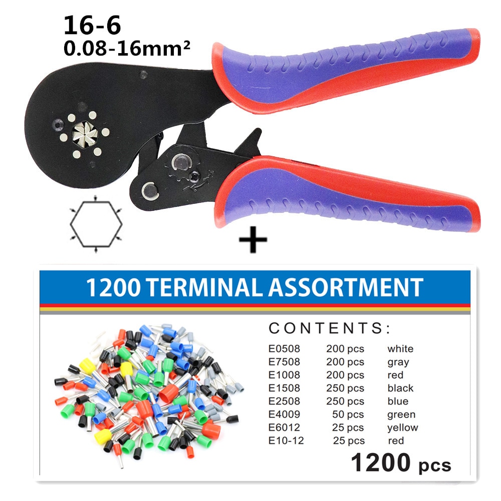 Rørformet klemmeværktøj 16-6/0.08-16 mm 2/30-5 awg 1200 stk/boks klemmer minitang præcisions elektriske klemmer sæt