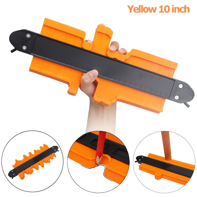 5/10 inch Multi-functional Contour Profile Gauge Laminated Tiles Tiles Edge Shaping Wood Measure Ruler Contour Gauge Duplicator: 25cm Yellow