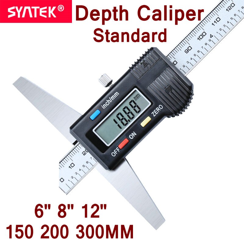 Syntek-calibrador Vernier de profundidad Digital estándar, micrómetro electrónico de acero inoxidable, profundidad CE, 6 ", 8", 12 ", 150mm, 200mm, 300mm
