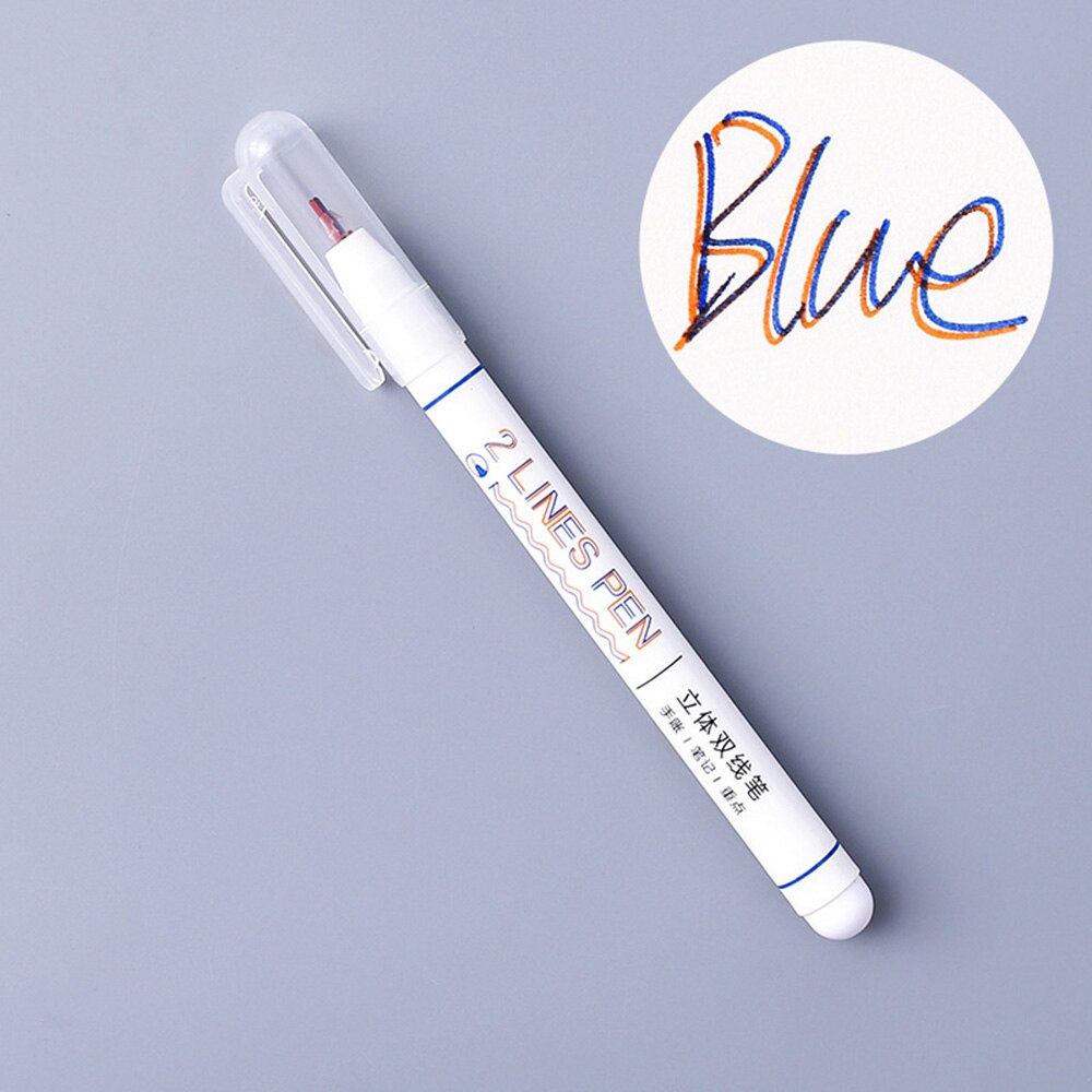 Bolígrafo Kawaii de doble línea, marcador de dibujo, caligrafía, letras, resaltador fluorescente de Color, bolígrafo para álbum de recortes, papelería escolar, 1 Uds.: Azul