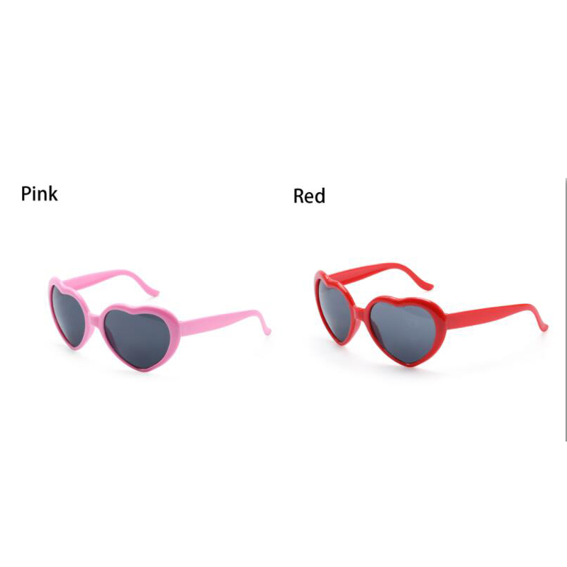 2PC Love Heart Shaped Effects Glasses Watch The Lights Change To Heart Shape At Night Diffraction Glasses Women Sunglass: Pink and red