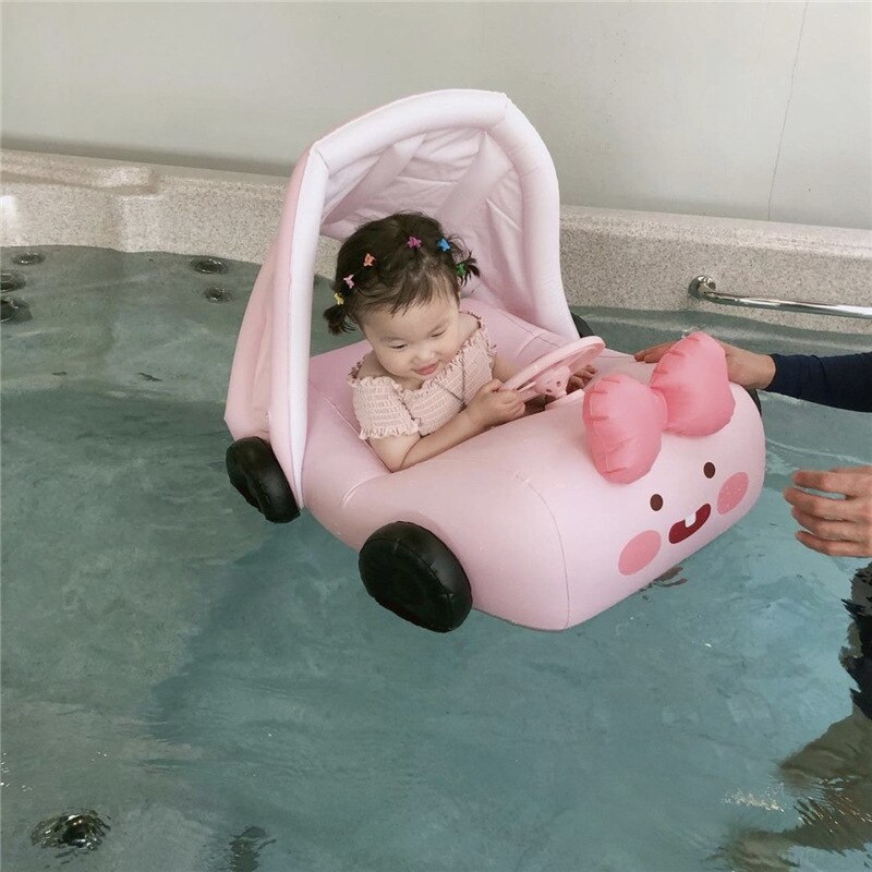 Parasol extraíble de dibujos animados para bebé, con volante flotador de piscina infantil, asiento de natación, juguetes de verano para en la playa y piscina