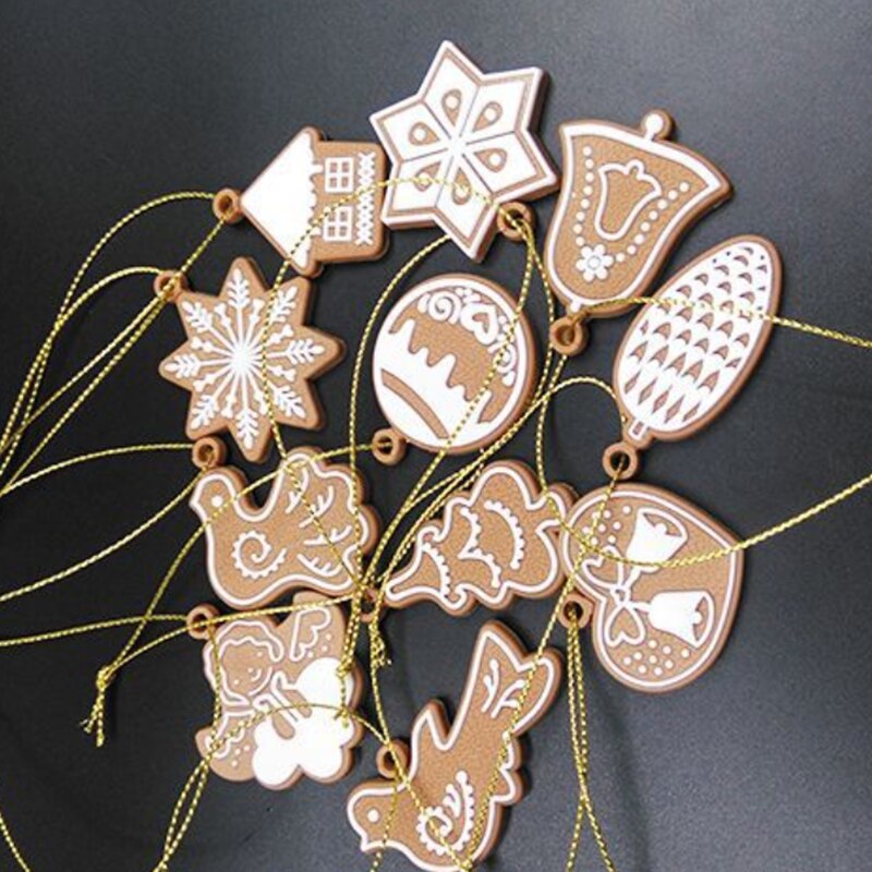 11pcs/set PVC Christmas Decorations Santa Gingerbread Man Pendant Soft Pottery Cookie Pendant Christmas Tree Decorations