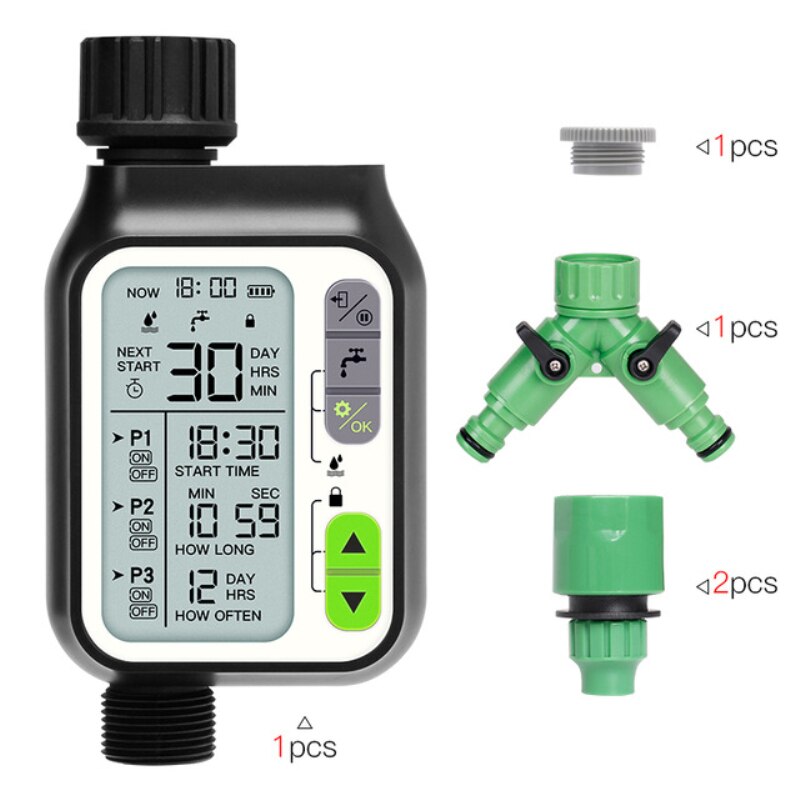 CROSOFMI – minuterie d'arrosage avec 3 programmes d'arrosage séparés et fonction de capteur automatique de pluie, tuyau d'arrosage de jardin et de pelouse, minuterie d'irrigation: 2 outlet