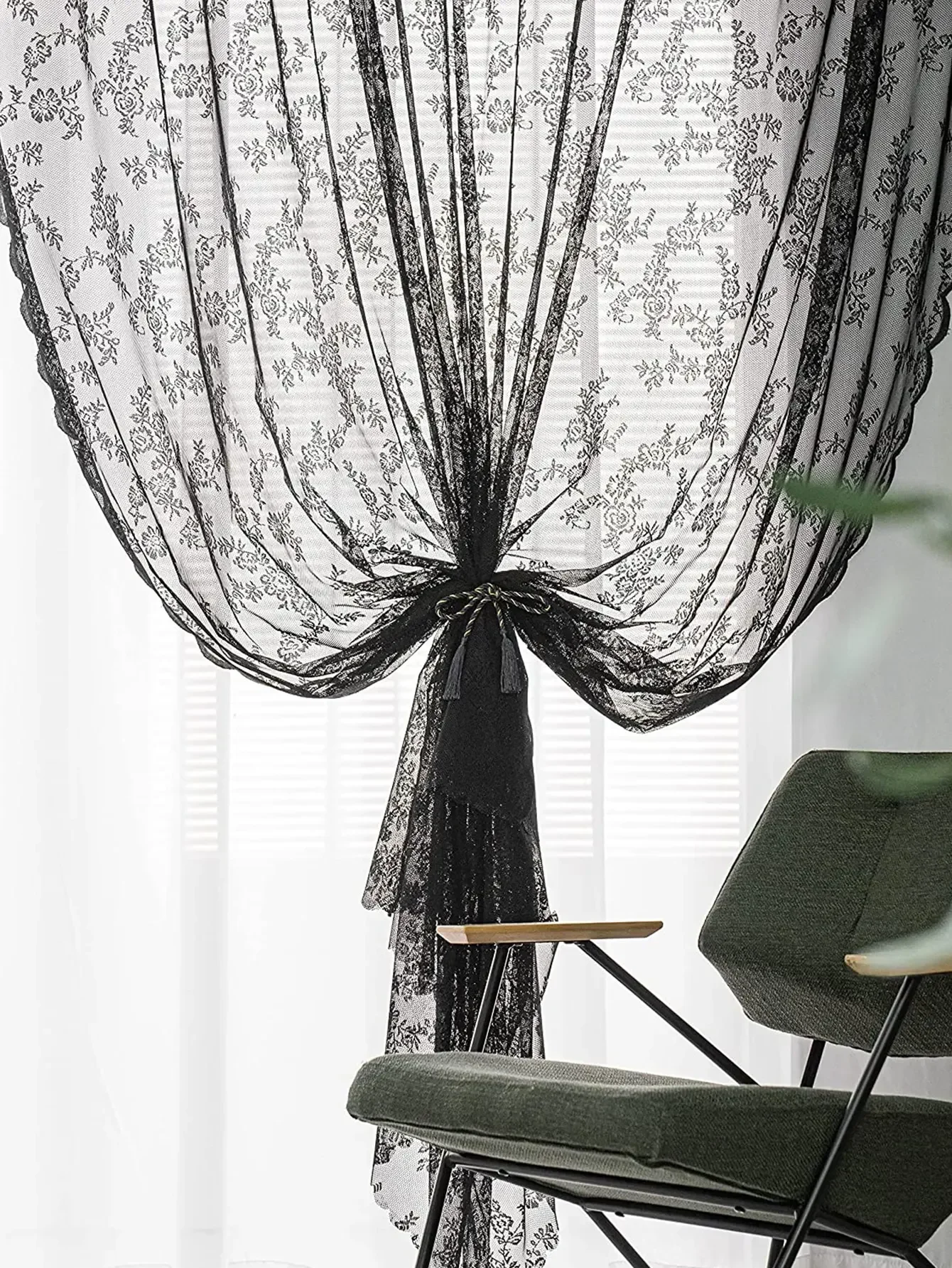 1pc Rose Pattern Single Panel Sheer Curtain, Embroidered Solid Lace Curtains for Home Decor, Window Screen Curtains