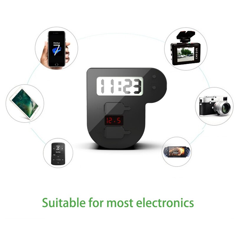 Motorfiets Quick Charge Dual Usb 5V 3.1A/1.5A Charger Motorbike Digitale Klok Led Voltmeter Waterdichte Usb Cover Accessoires