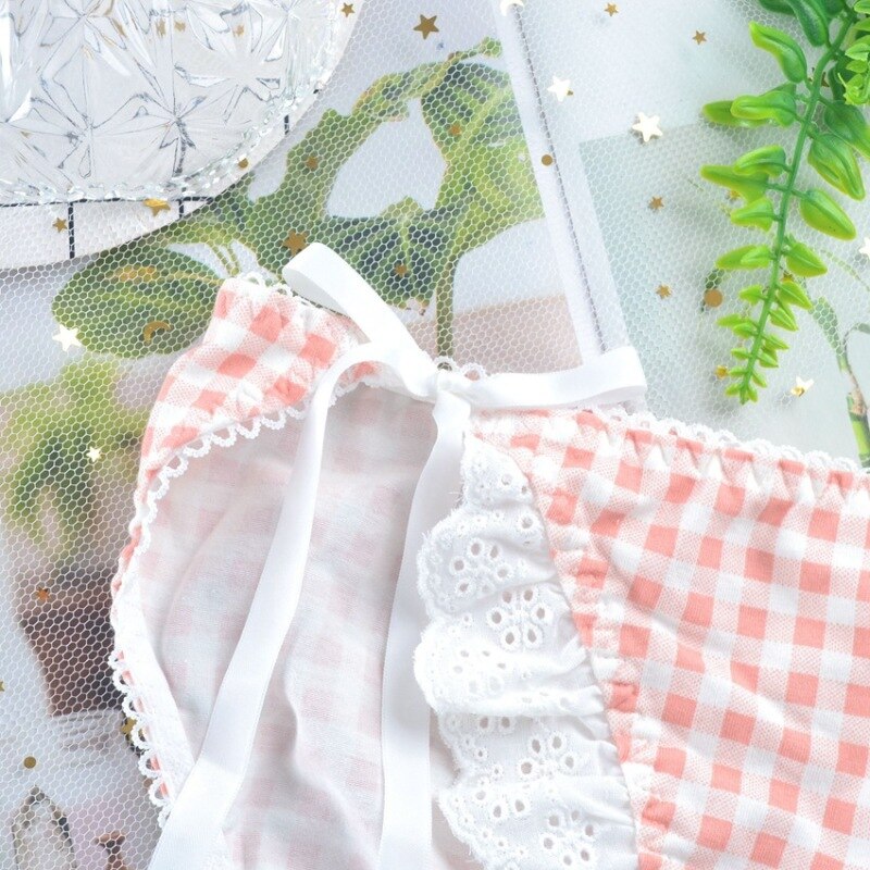 Bragas de algodón de Lolita para mujer, ropa interior Sexy de encaje de estilo japonés, ropa interior de entramado de lazo de cintura baja