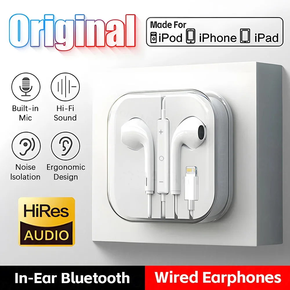 Originale hovedtelefoner til apple iphone 14 kablede bluetooth-øretelefoner 13 12 11 pro max  xr 7 8 6 6s plus 3.5mm in-ear stereo-ørepropper