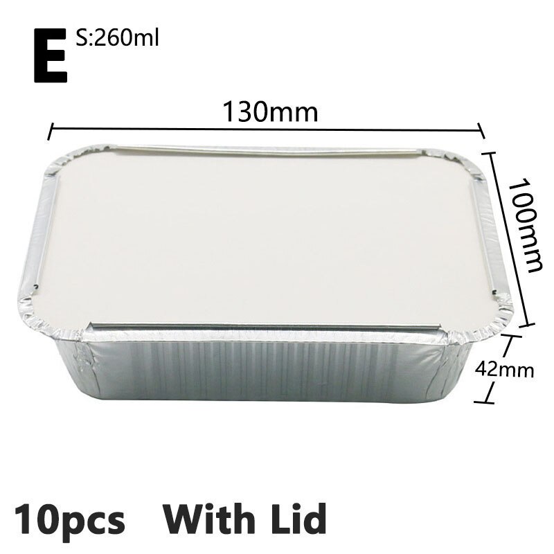 10pcs Disposable Lunch Box Rectangle Shaped Disposable Aluminum Foil Pan Take-out Food Containers with Aluminum Lids/Without Lid: E