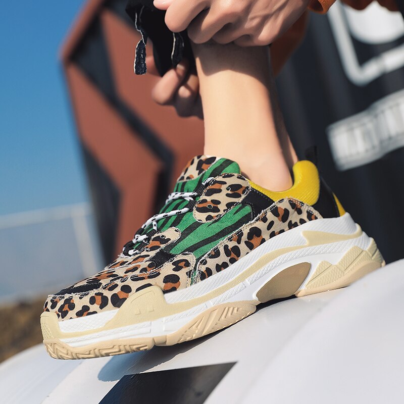 Sneakers Men Leopard Casual Shoes Men Outdoor Walking Running Shoes Low Top Soft Casual Sneakers Size 39-44