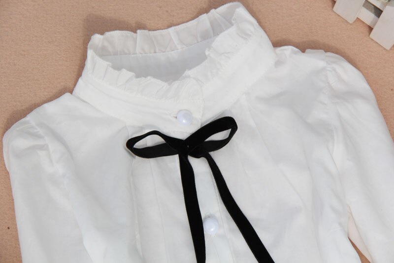 Baby Mädchen Weiß Blusen Langarm Blume Kragen Hemden Für Mädchen Schule uniformen Baumwolle Studenten Spitzen 2 4 6 8 9 10 12 14 15Y