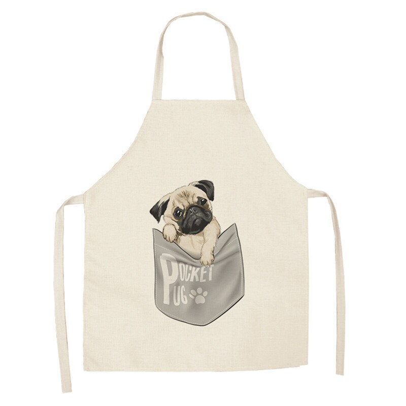 Fuuny Apron Bulldog Dachshund Pug Dog Printed Kitchen Apron for Woman Cotton Linen Bib 53*65cm Home Cooking Baking Cleaning Tool