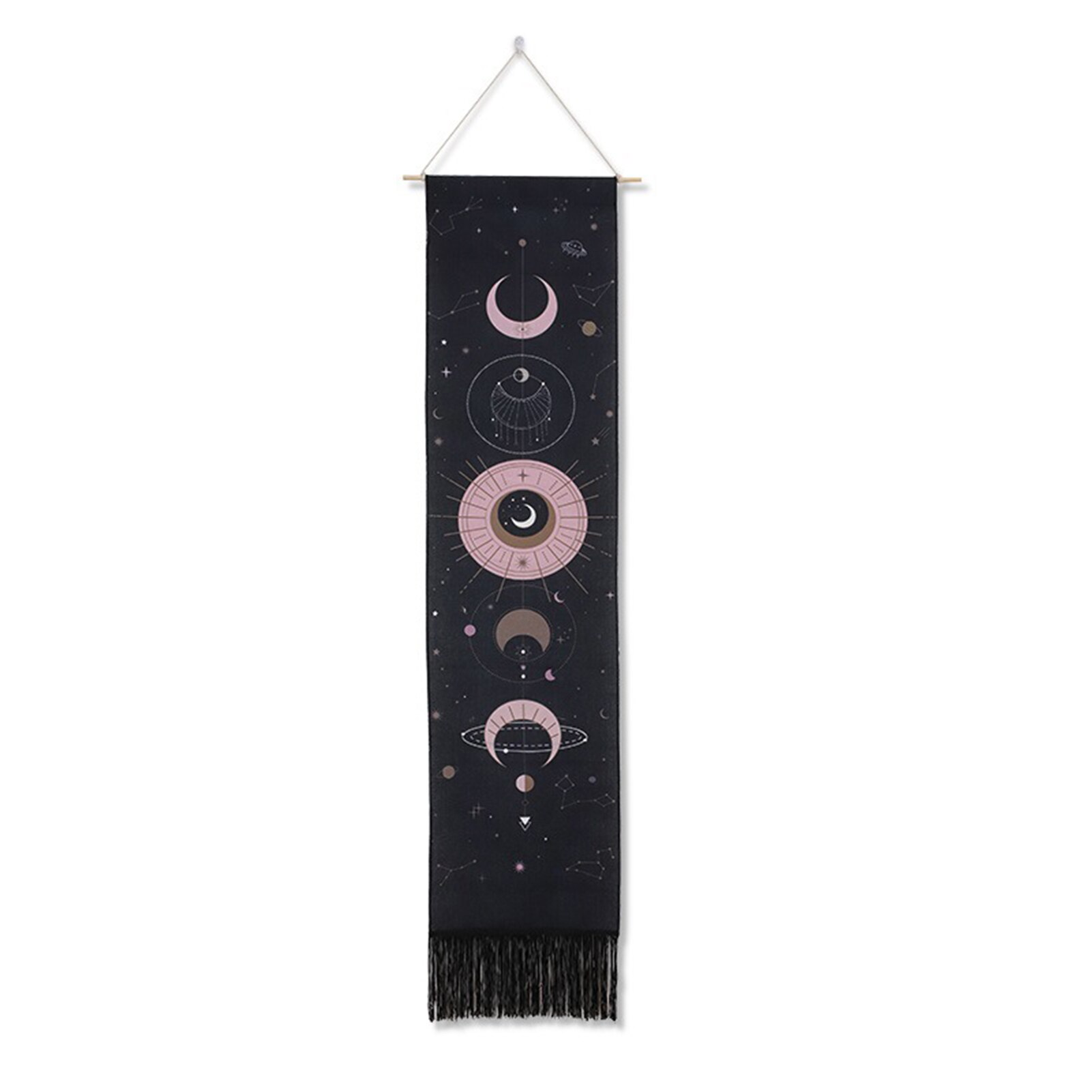 Moon Phases Tapestry Lunar Eclipse Changing Moon Phase Tapestry Wall Hanging Decor For Bedroom Living Room Boho Art Tapestries: Black