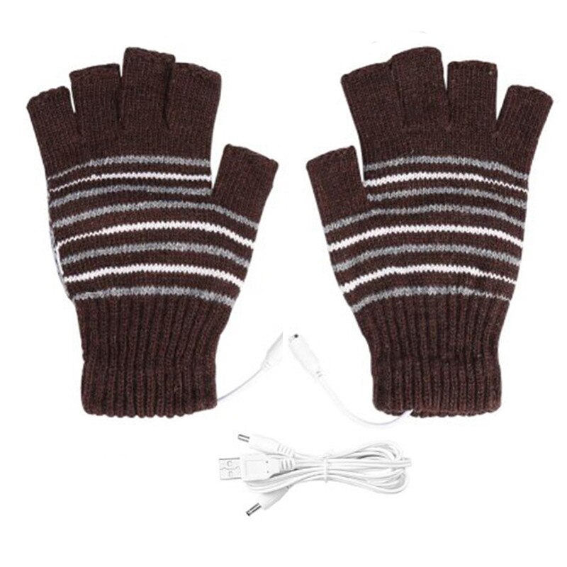 Elektrische verwarmde handschoenen winter thermische usb verwarmde handschoenen volledige & halve dames heren handschoenen winter warme wanten: Bruin