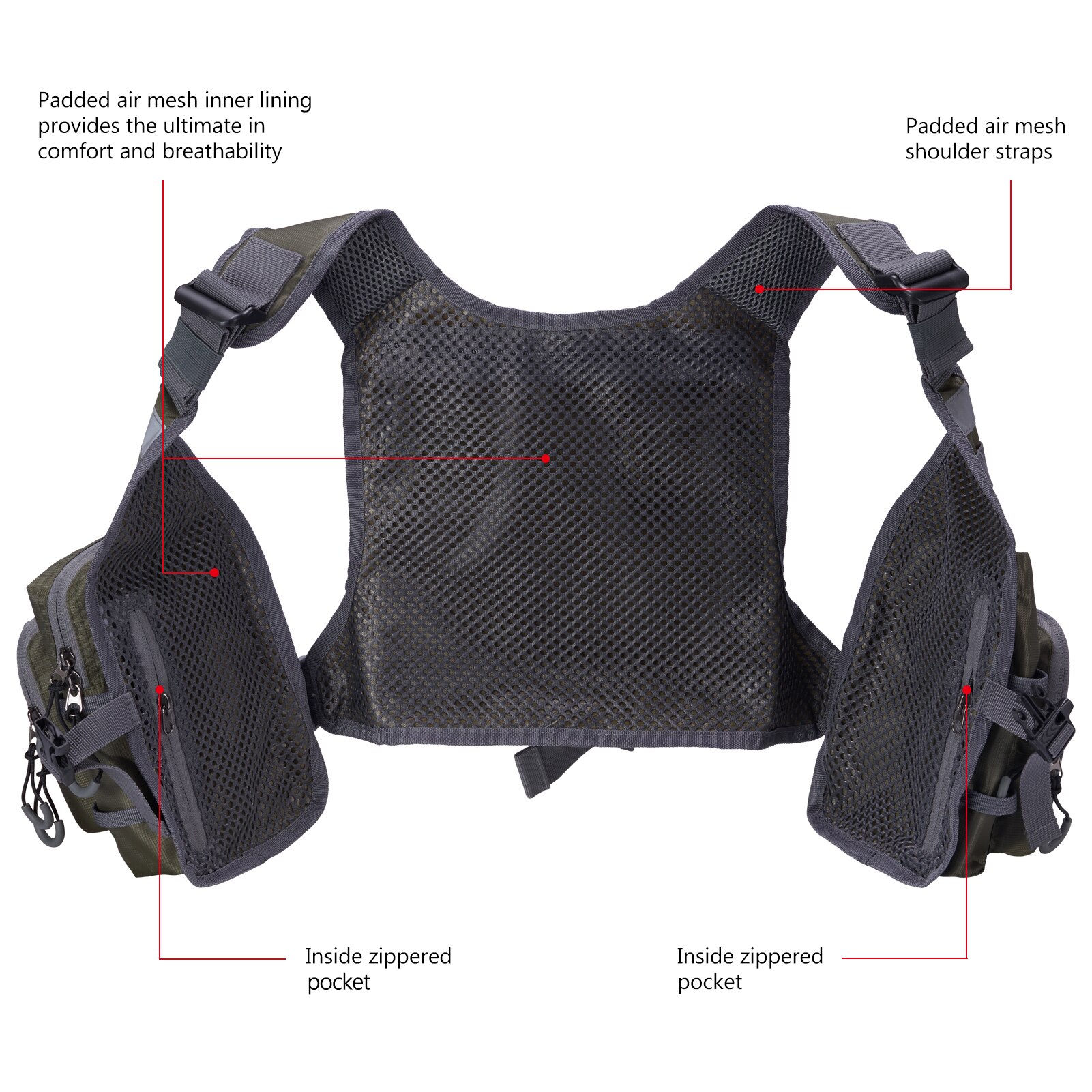 Bassdash FV08 Ultralichtgewicht vliegvisvest voor mannen en vrouwen Draagbare borsttas One Size Fits Most