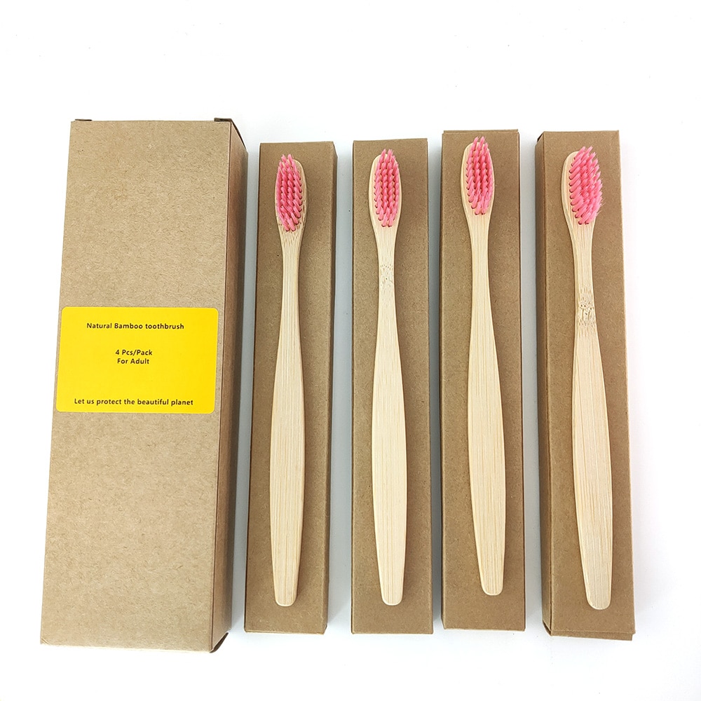 4Pcs Toothbrush Soft Bristle Wooden Tooth Brush Natural Bamboo Handle Dental Oral Care Eco Friendly Travel Tooth Brush: 1198-B-1