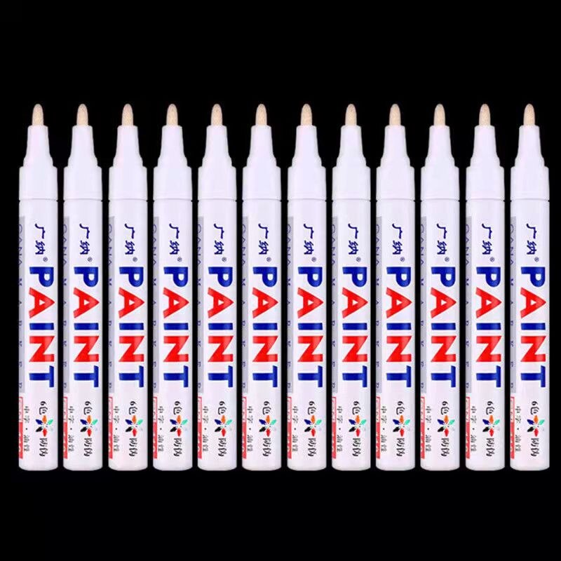 12 Colors Set Waterproof Car Tyre Tire Tread Rubber Metal Permanent Paint Marker Pen Graffti Oily Marker Pen Stationery Supplies: 12pcs white