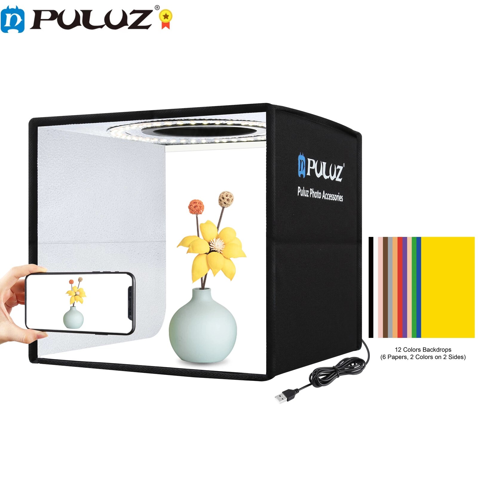 PULUZ 25cm Leuchtkasten Falten Mini Foto Studio Licht Kasten Fotografie Beleuchtung Schießen Zelt Kasten Bausätze & 6 Hintergrund papiere/12 farben