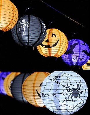 Halloween led papir græskar hængende lanterne diy fest dekoration skræmmende lanterne orange hvid lilla sort