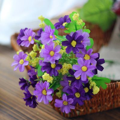 Jedwabne stokrotki Sztuczne kwiaty dekoracyjne, Bukiet ślubny DIY, Dom, Stół, Dekoracja biura, Śliczne, 1 szt., 3 szt., 5 szt.: XS / FIOLETOWY