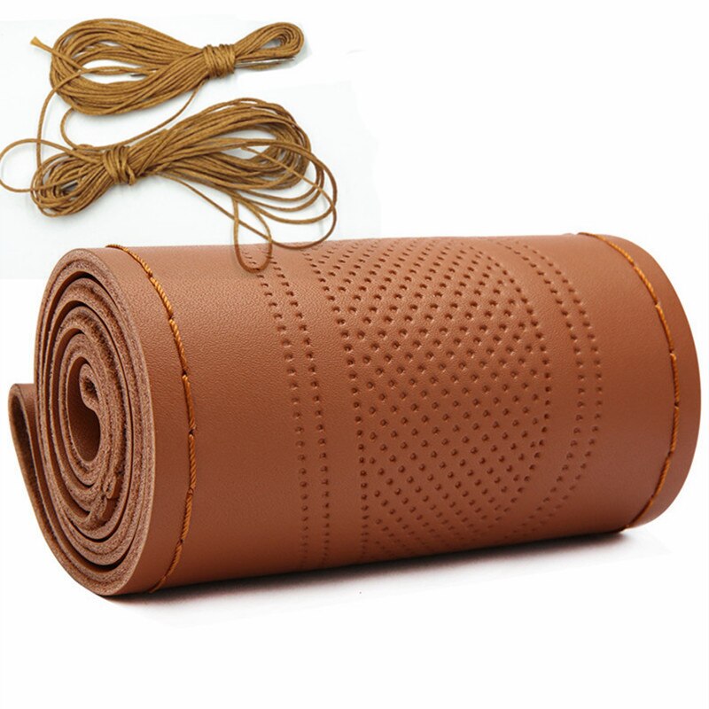 DIY Leather Steering Weel Cover Hand-stitched Car Steering Wheel Cover Steering-Wheel Braid Stitch On Wrap With Needle Thread: CA423-BN