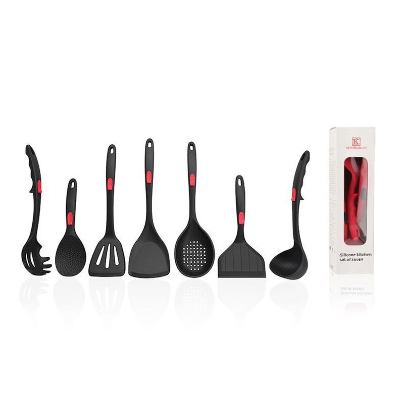 Espátula de silicona explosiva, juego de utensilios de cocina de silicona, colador, cuchara de arroz, cuchara de sopa, juego de utensilios de cocina de silicona de siete piezas