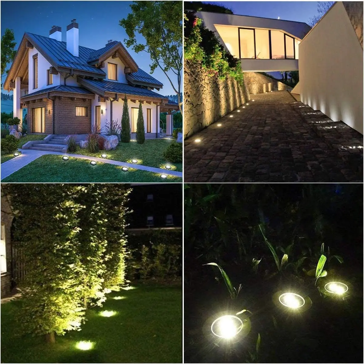 Luces solares para el suelo, decoraciones para exteriores, luces solares de jardín de 12 LED impermeables, luces de disco solares para patio, camino, césped, Patio