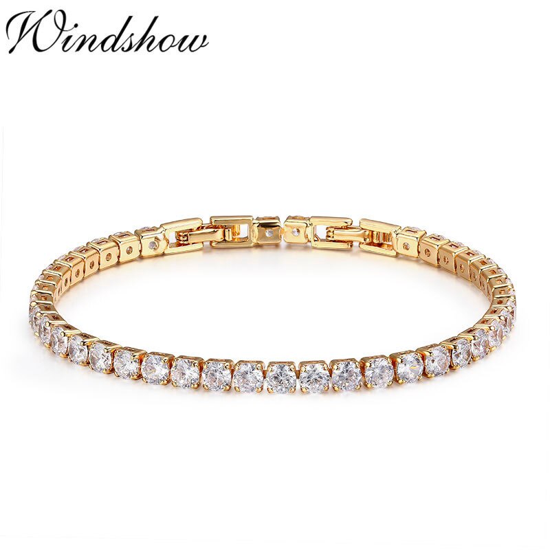15cm-17cm Runde AAA CZ Kette Gold Farbe Tennis Armband Armreifen Für Frauen Mädchen Schmuck Braceletes pulseras Bracciali Donna: Gold-farbe / 15cm