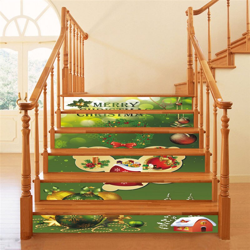 6 teile/satz Wasserdichte PVC Treppen Aufkleber Schneemann Santa Claus Weihnachten Boden Treppe Aufkleber Weihnachten Dekoration Für Heimat U3