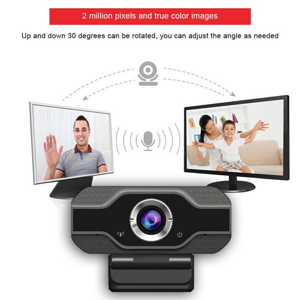 HD 1080P 60fps Microcomputer Webcam With Microphone, Rotatable, USB Plug Included For Live Video Call Conference Work