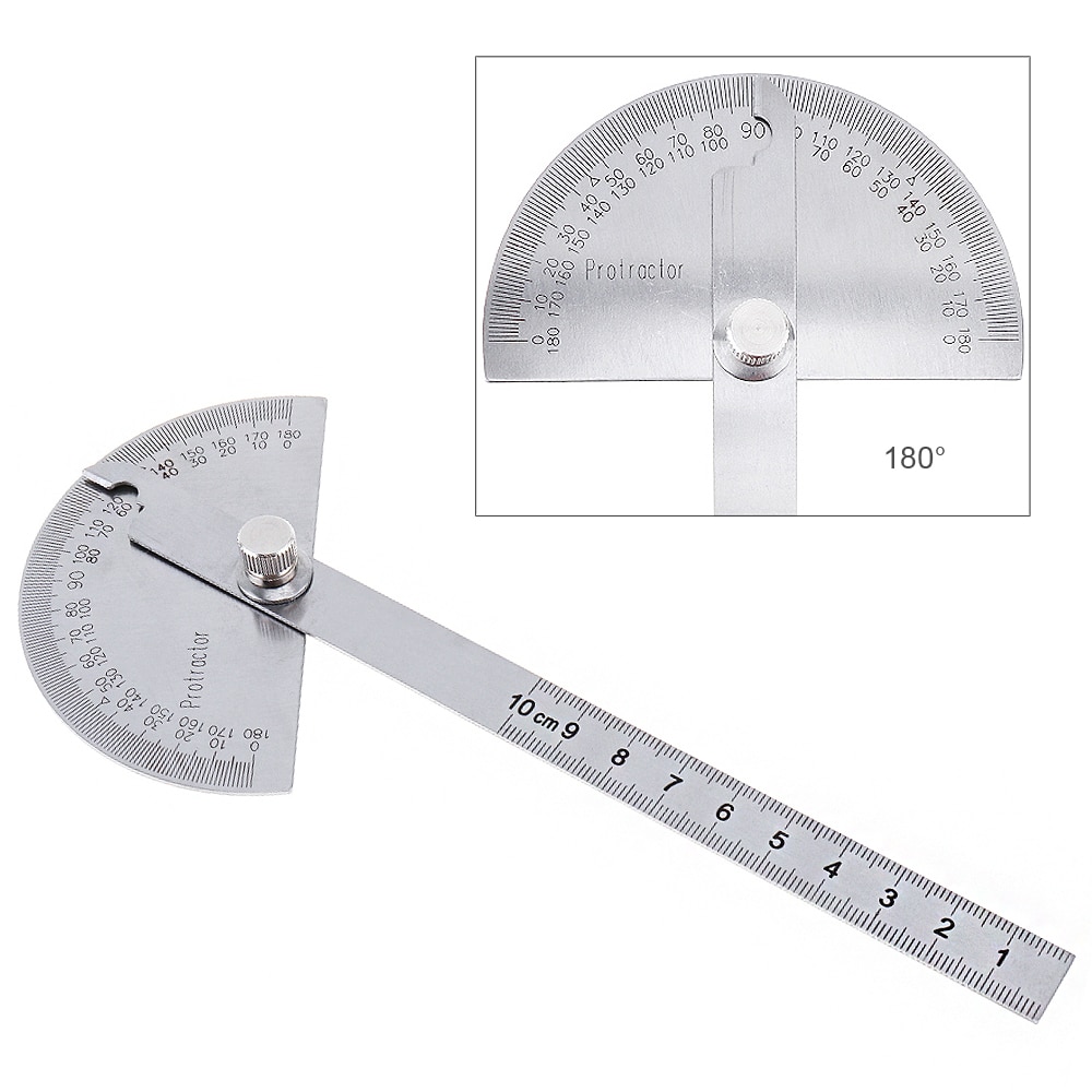 180 Degree 100mm Stainless Steel Protractor with Scale and Fixing Screw for Angle and Length Measuring Angel Ruler Measuring