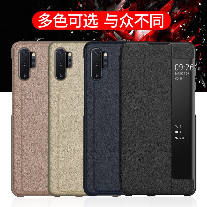 Clear View Smart Spiegel Venster Flip Case Voor Samsung Galaxy Note 10 Pro Plus 3D Stand Leather Back cover Note10 Plus +