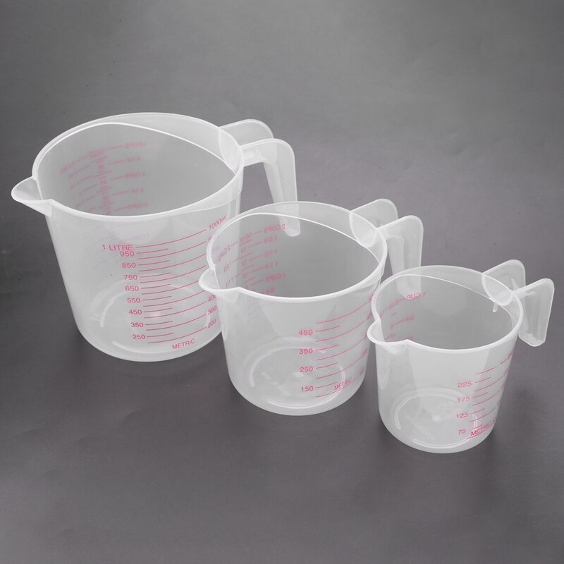 3Pc Plastic Maatbeker Set Grote 4 Cup, 2 Cup En 1 Cup Capaciteit Bpa Gratis Meten Bekers Met Schuine Grip Essentiële Keuk